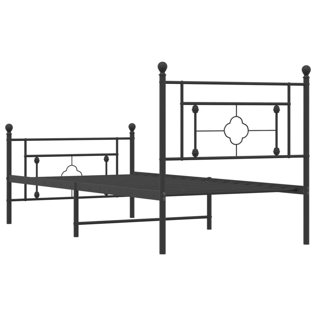 Bed frame with head and footboard metal black 90x190 cm