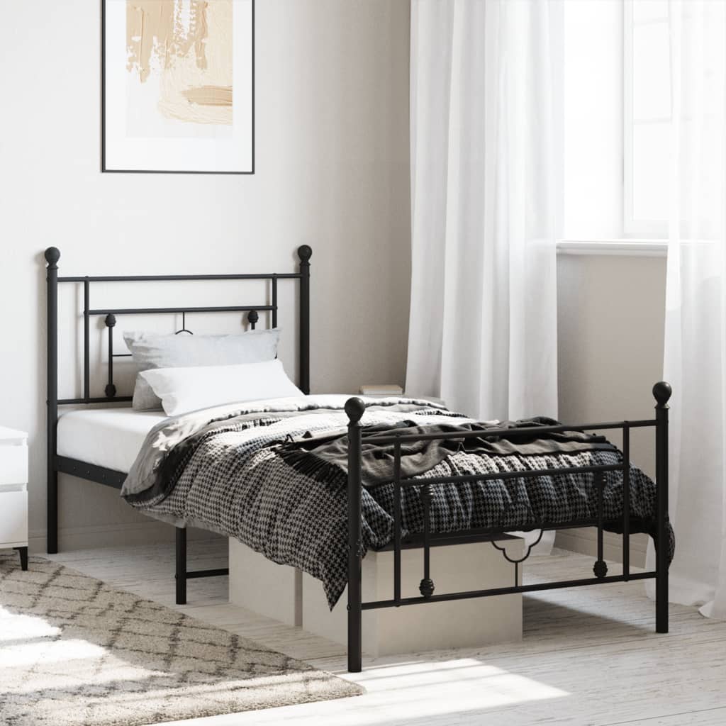 Bed frame with head and footboard metal black 90x190 cm