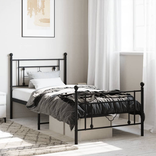 Bed frame with head and footboard metal black 90x190 cm