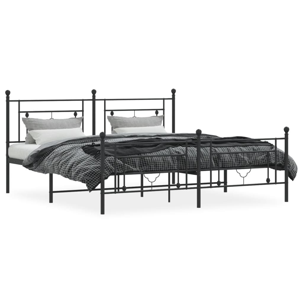 Bed frame with head and footboard metal black 183x213 cm