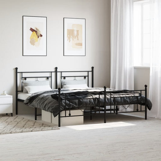 Bed frame with head and footboard metal black 183x213 cm