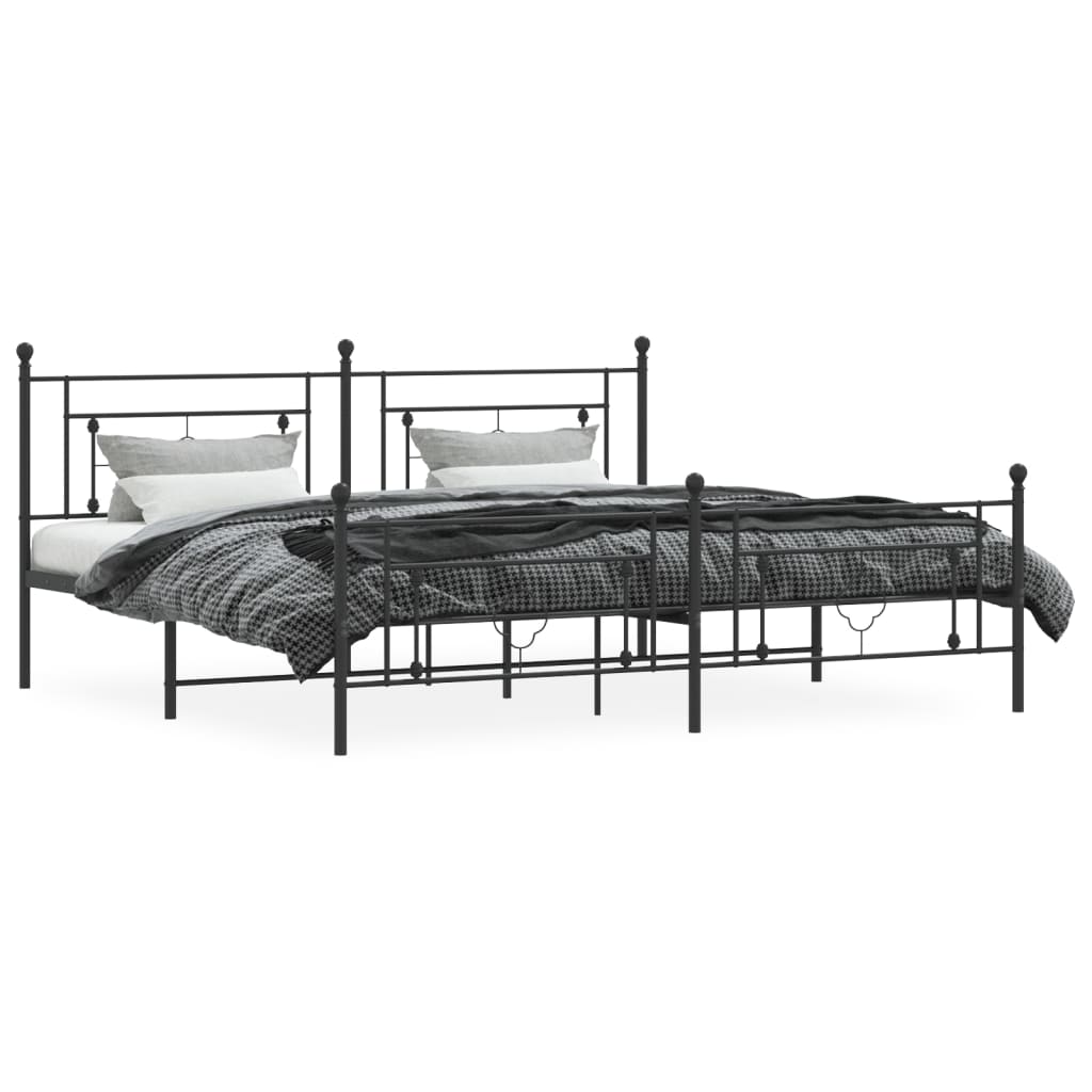 Bed frame with head and footboard metal black 193x203 cm