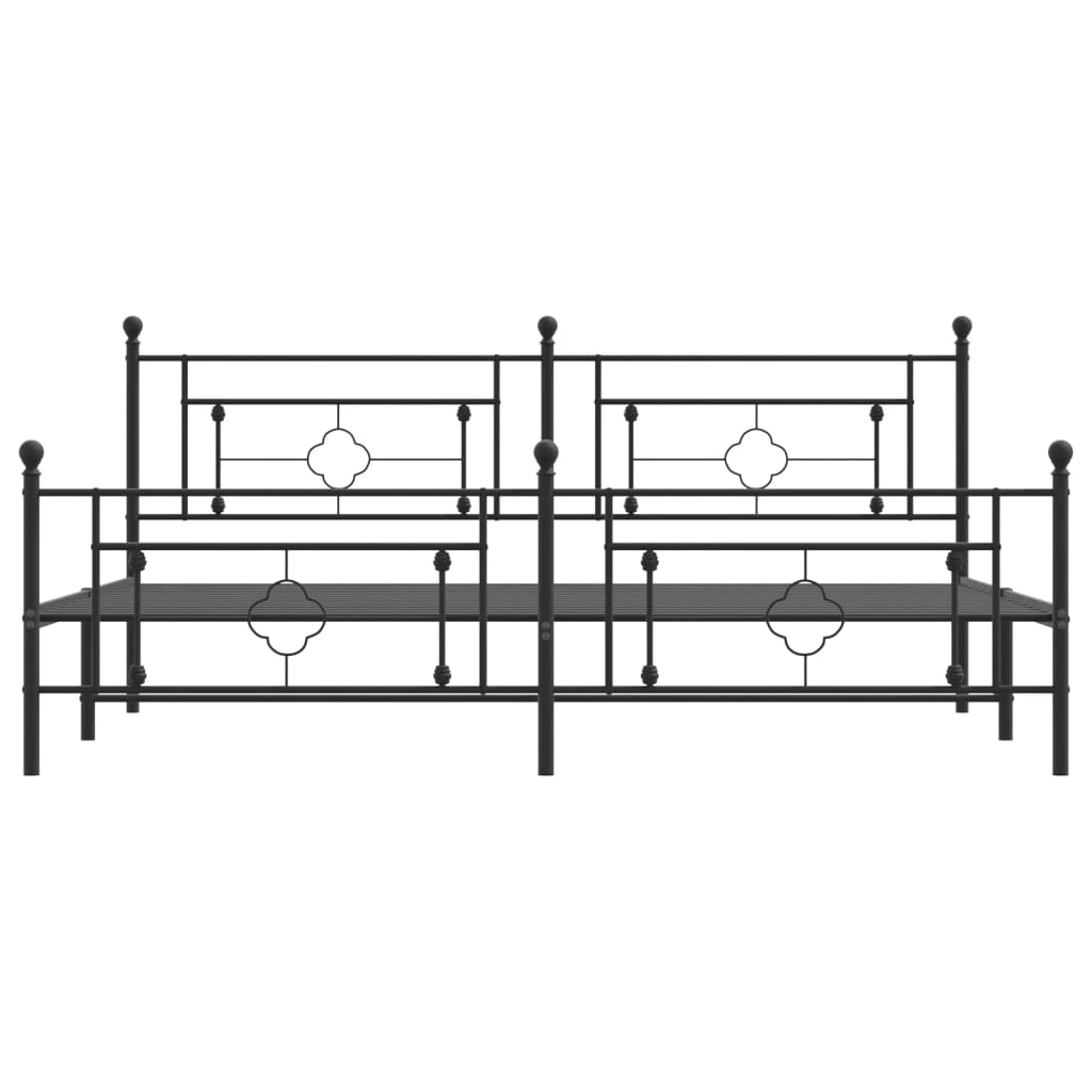 Bed frame with head and footboard metal black 193x203 cm