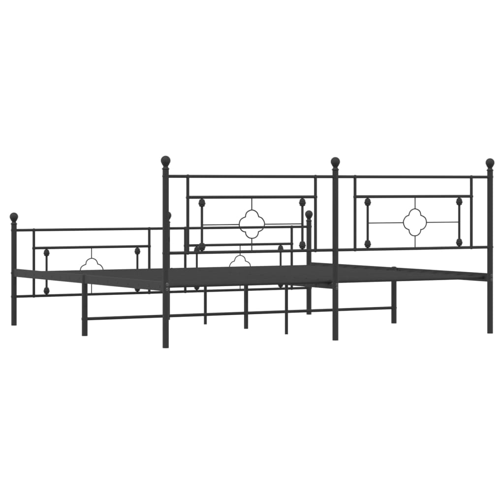 Bed frame with head and footboard metal black 193x203 cm