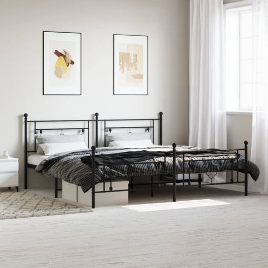 Bed frame with head and footboard metal black 193x203 cm
