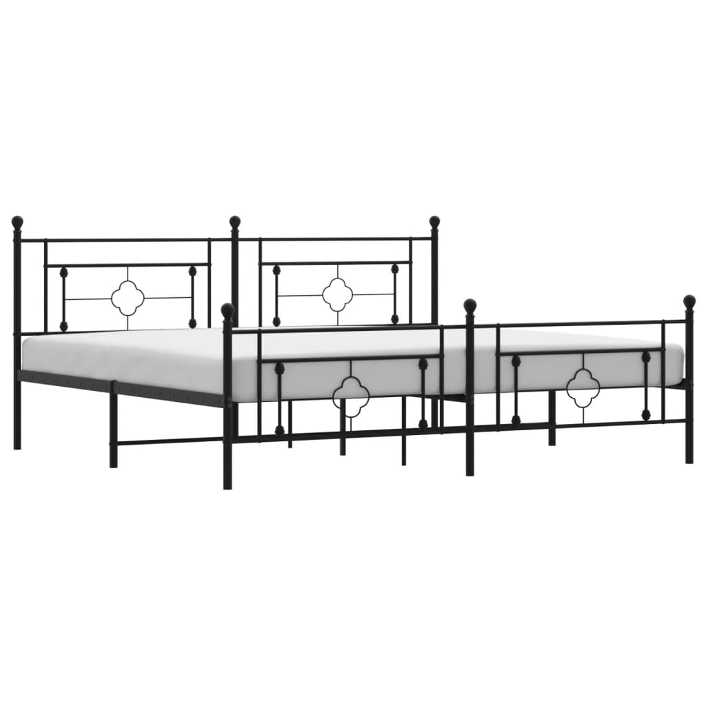 Bed frame with head and footboard metal black 200x200 cm