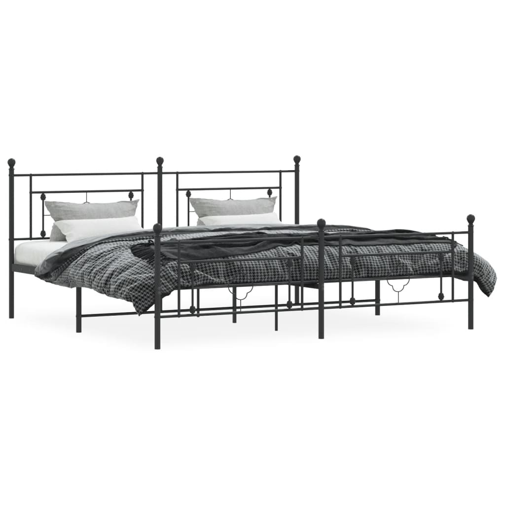 Bed frame with head and footboard metal black 200x200 cm
