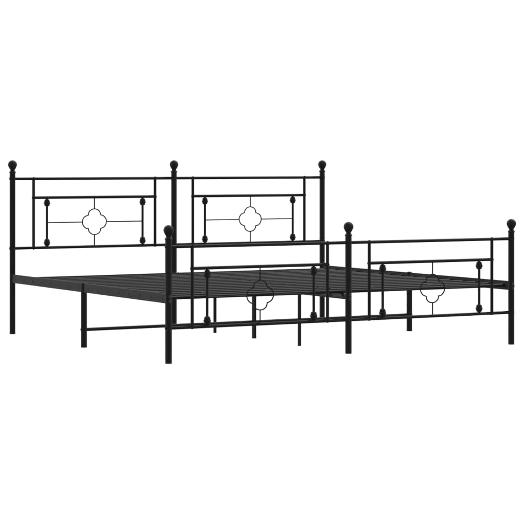 Bed frame with head and footboard metal black 200x200 cm