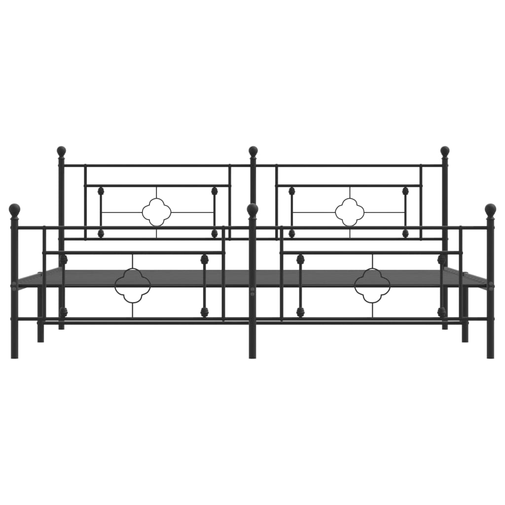 Bed frame with head and footboard metal black 200x200 cm