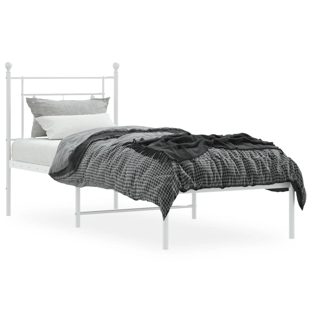 Bed frame with headboard metal white 80x200 cm