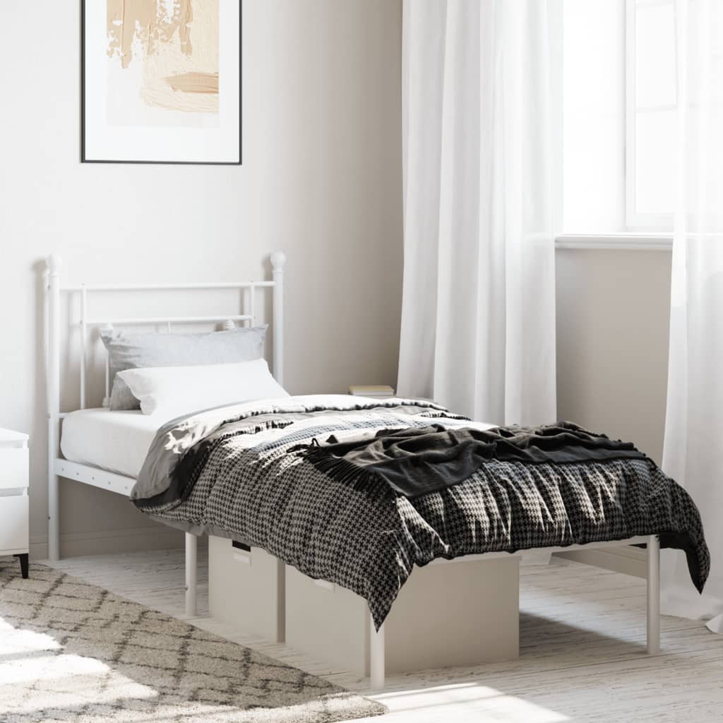 Bed frame with headboard metal white 80x200 cm