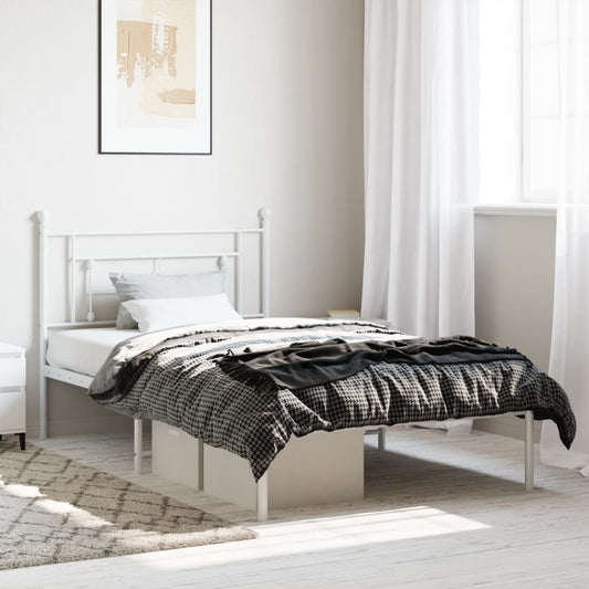 Bed frame with headboard metal white 107x203 cm