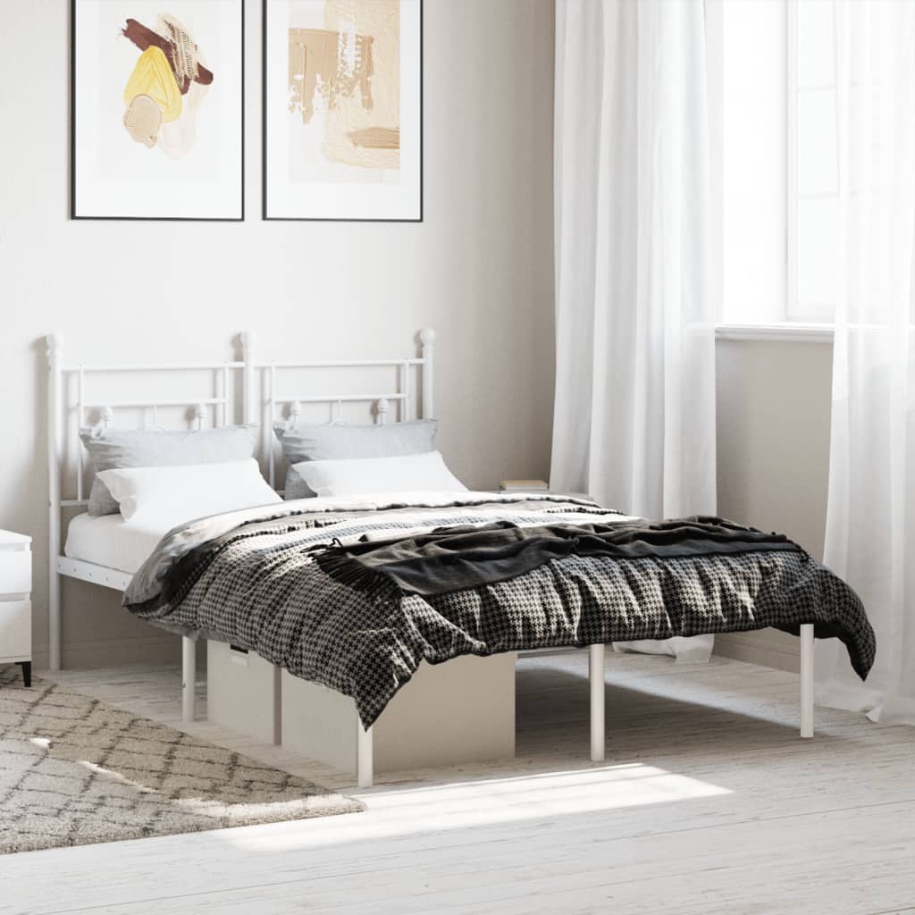 Bed frame with headboard metal white 120x190 cm