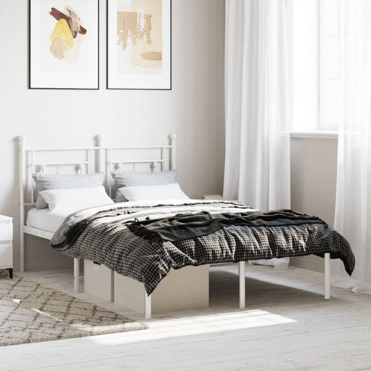 Bed frame with headboard metal white 120x190 cm