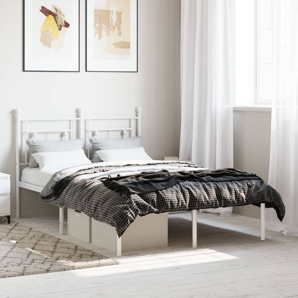 Bed frame with headboard metal white 120x200 cm