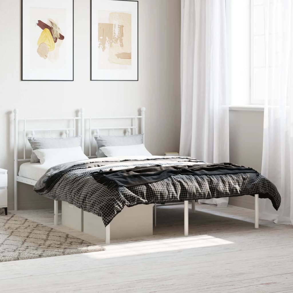 Bed frame with headboard metal white 140x190 cm