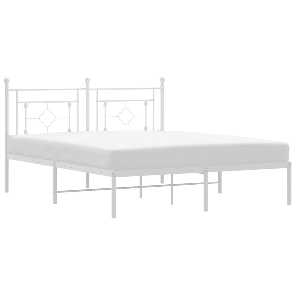 Bed frame with headboard metal white 150x200 cm