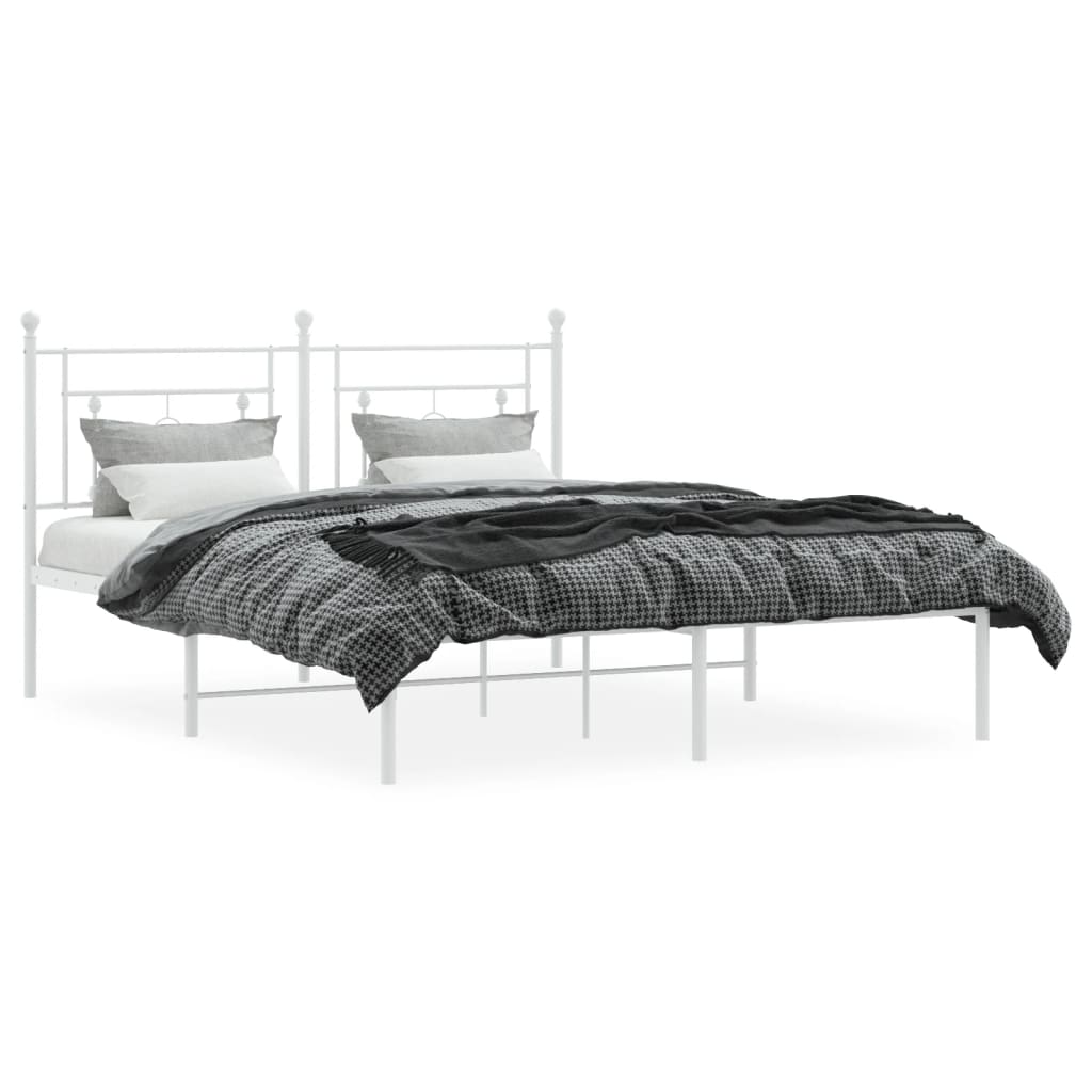 Bed frame with headboard metal white 150x200 cm