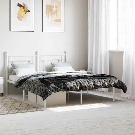 Bed frame with headboard metal white 150x200 cm
