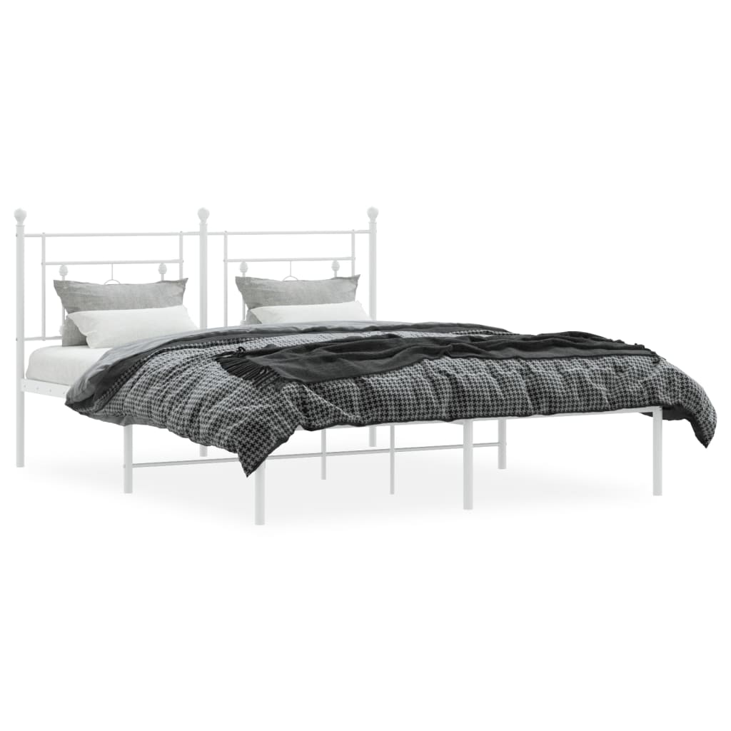 Bed frame with headboard metal white 160x200 cm