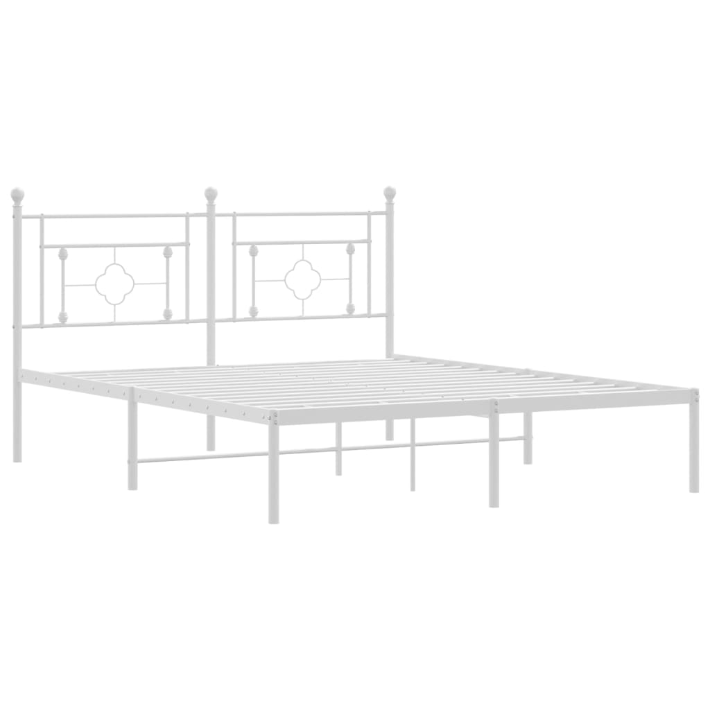Bed frame with headboard metal white 160x200 cm