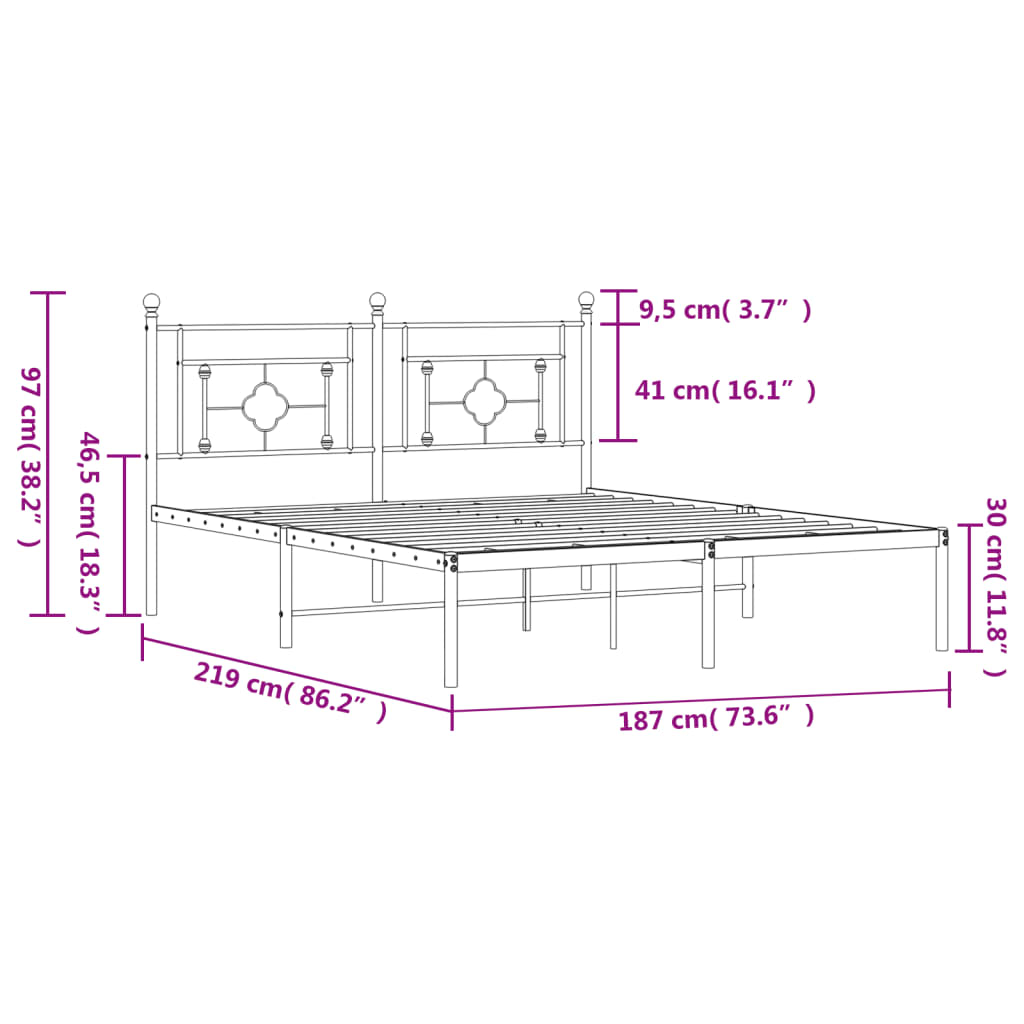 Bed frame with headboard metal white 183x213 cm