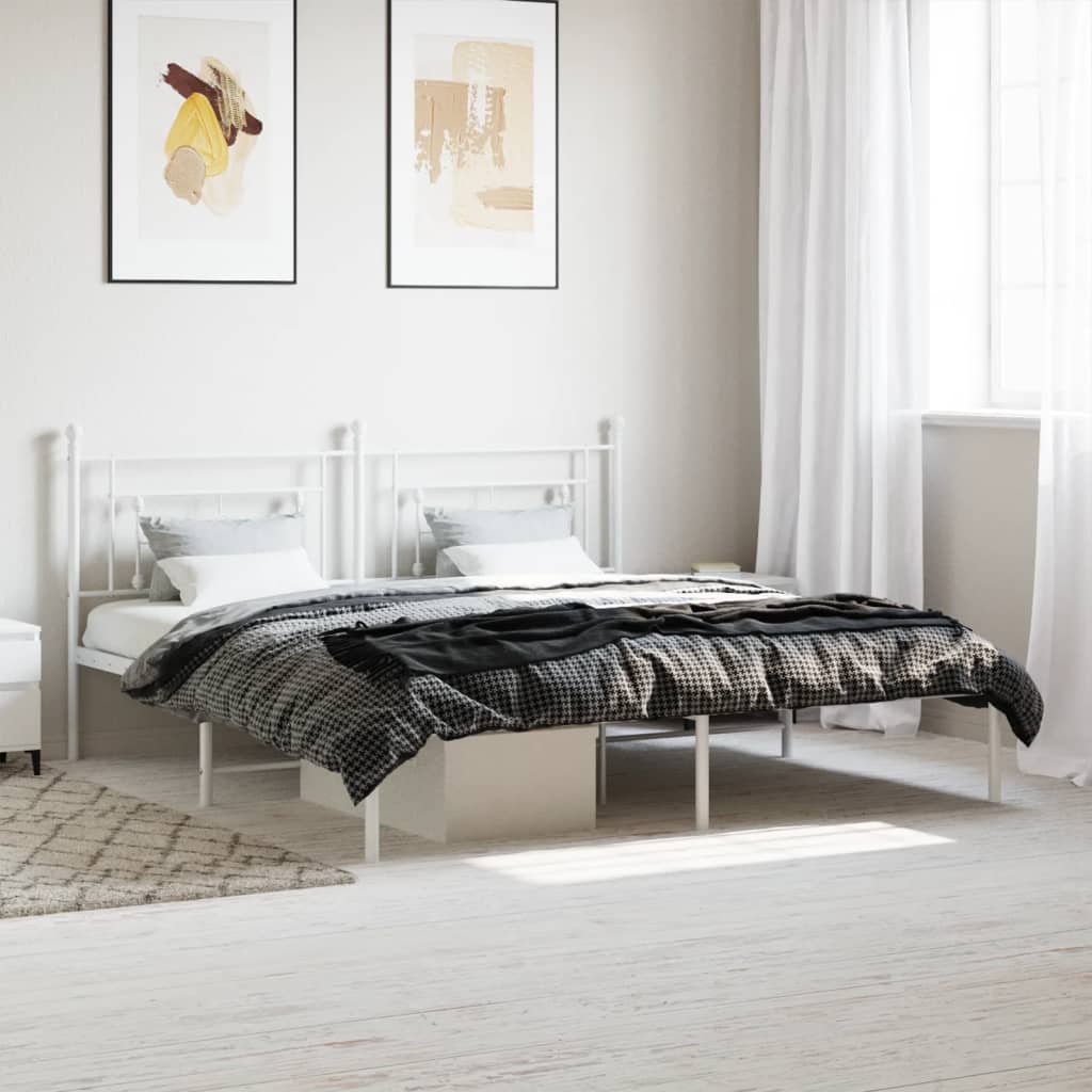 Bed frame with headboard metal white 183x213 cm