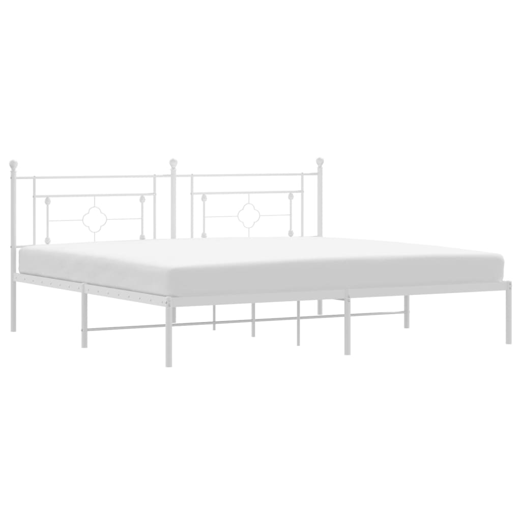 Bed frame with headboard metal white 193x203 cm