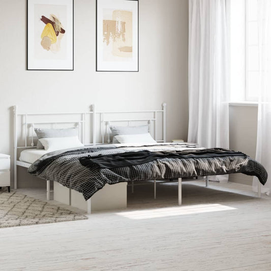 Bed frame with headboard metal white 193x203 cm