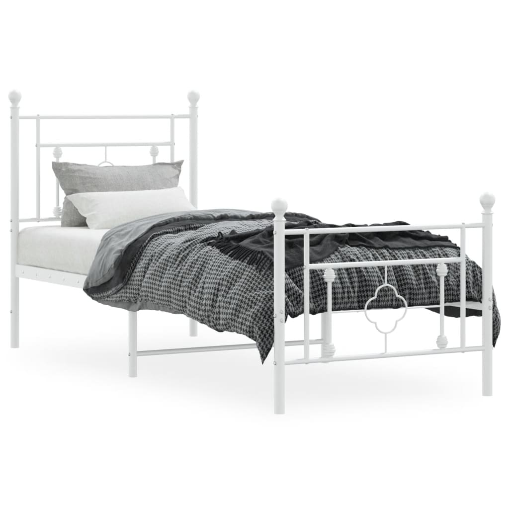 Bed frame with head and footboard metal white 75x190 cm