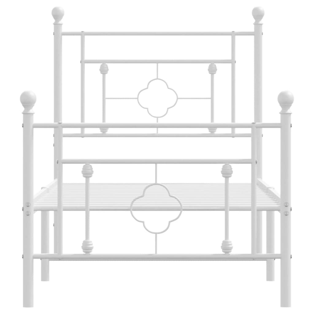 Bed frame with head and footboard metal white 75x190 cm