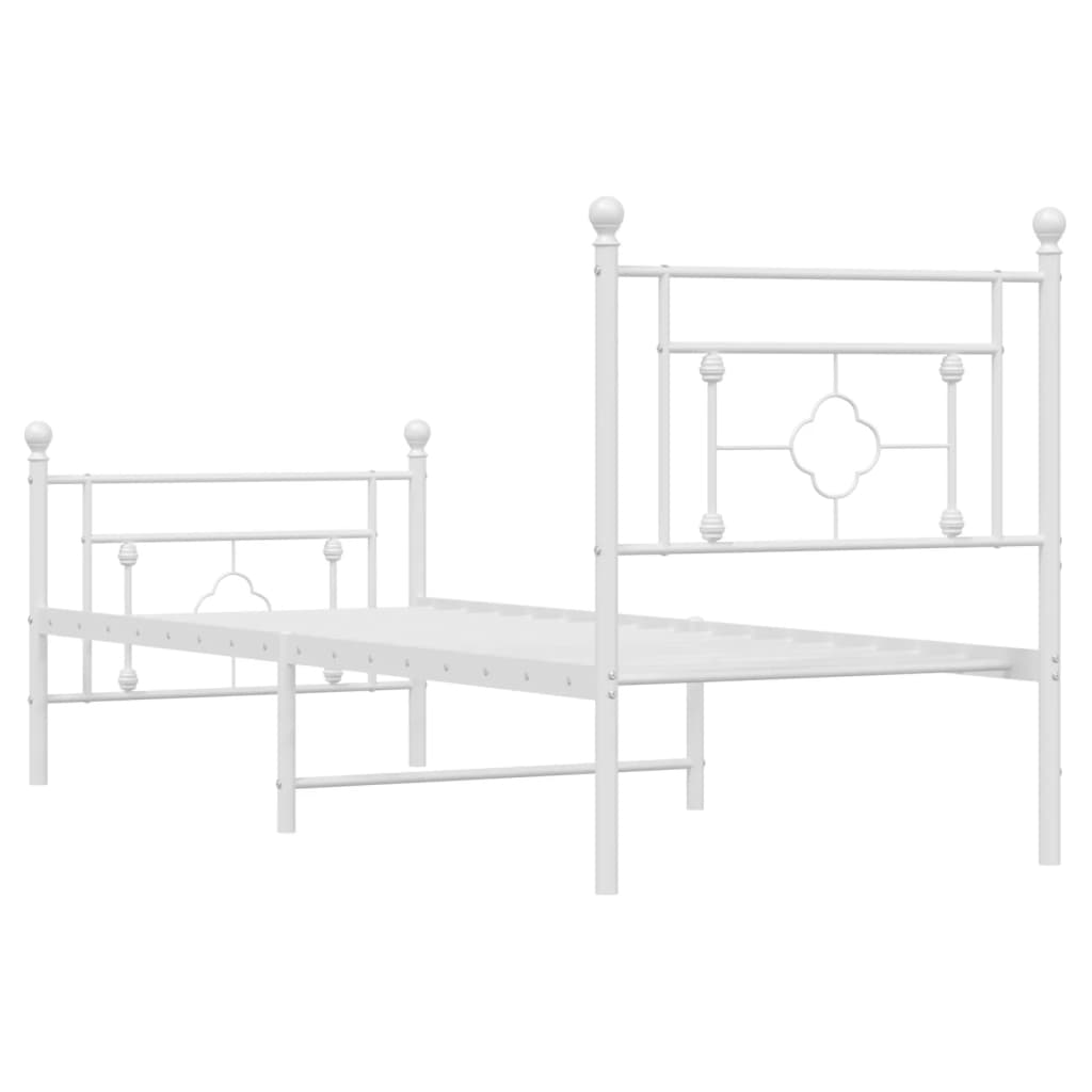 Bed frame with head and footboard metal white 75x190 cm