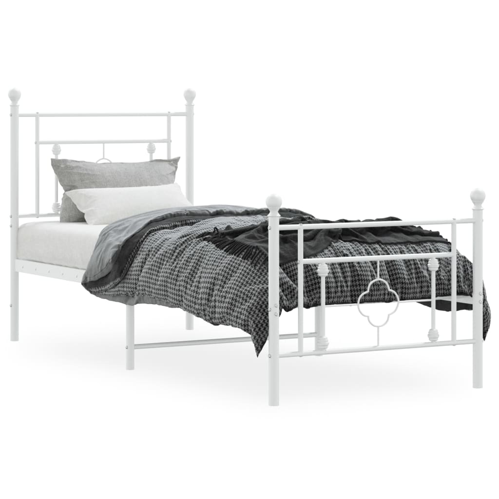 Bed frame with head and footboard metal white 80x200 cm