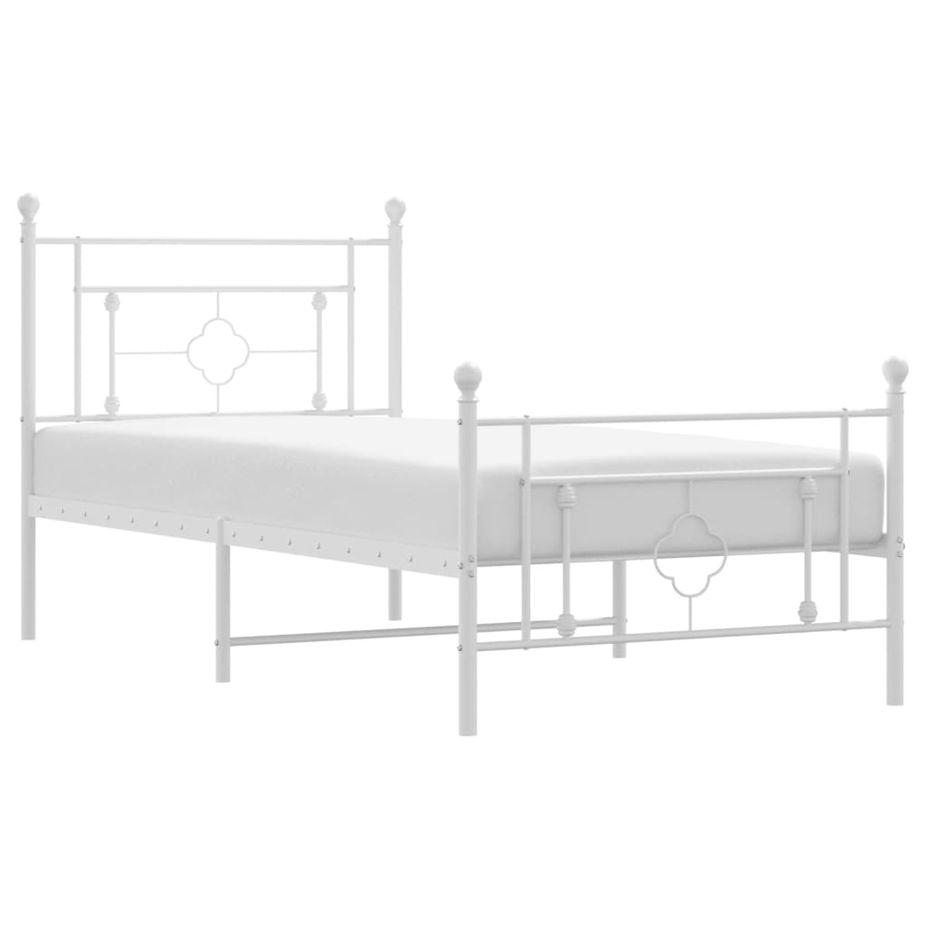 Bed frame with head and footboard metal white 100x200 cm