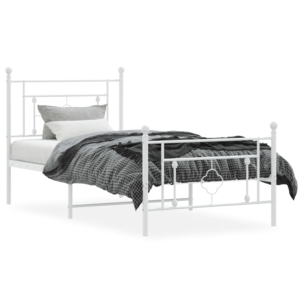 Bed frame with head and footboard metal white 100x200 cm