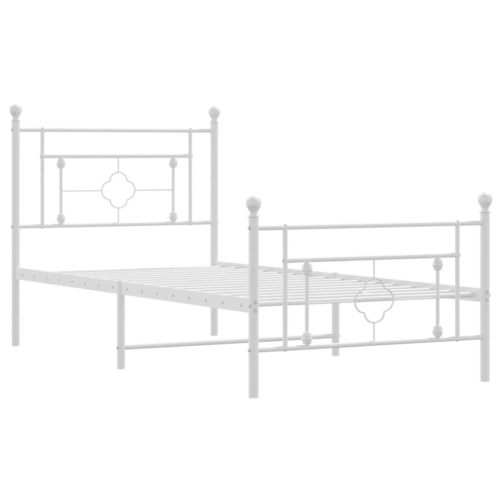 Bed frame with head and footboard metal white 100x200 cm