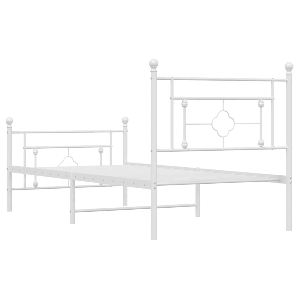 Bed frame with head and footboard metal white 100x200 cm