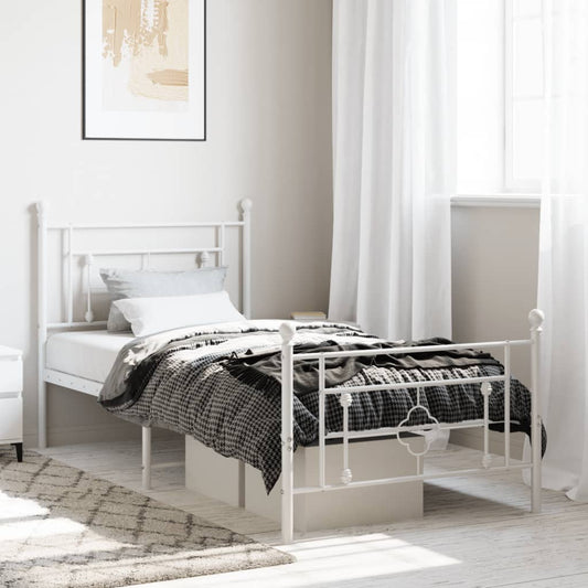 Bed frame with head and footboard metal white 100x200 cm