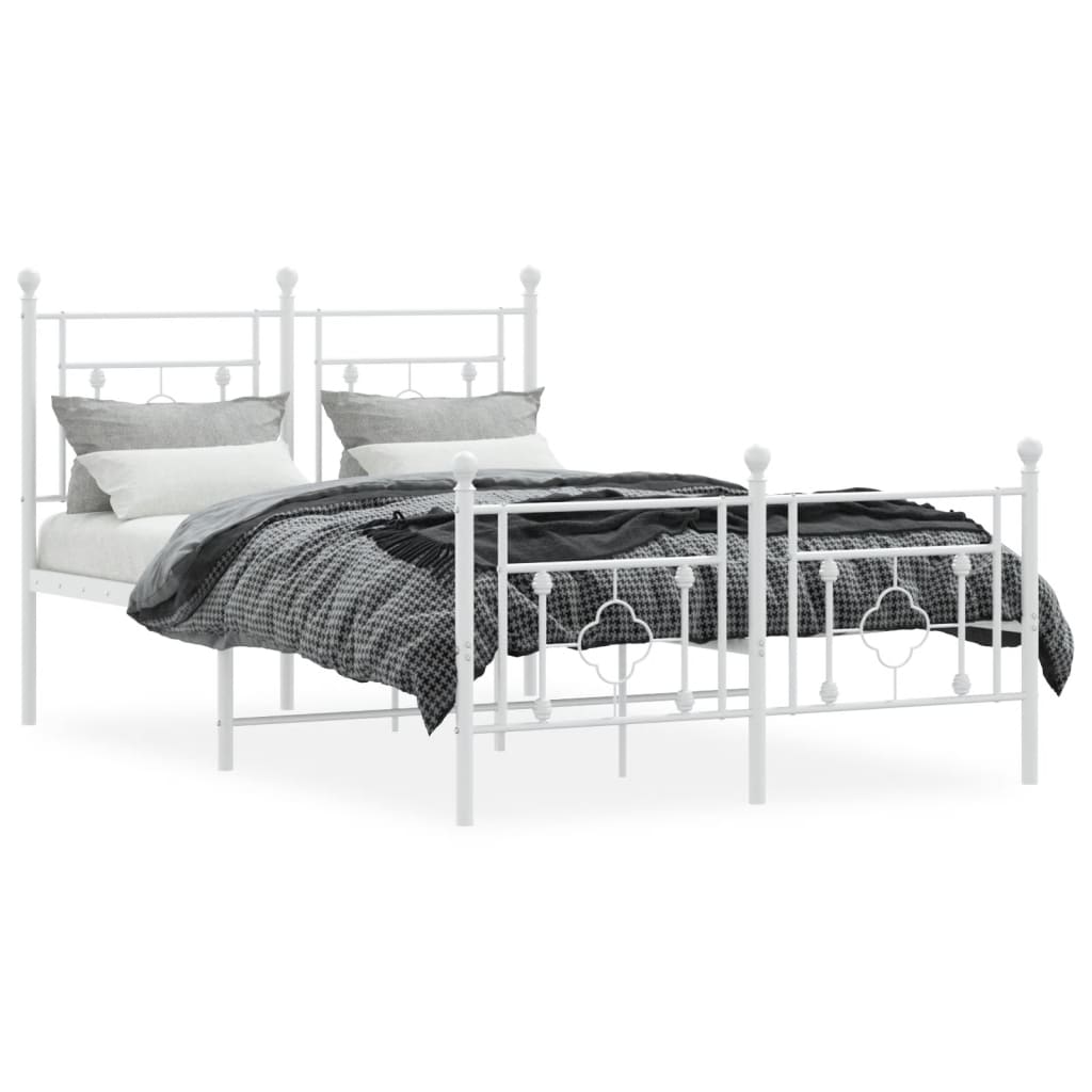 Bed frame with head and footboard metal white 120x190 cm