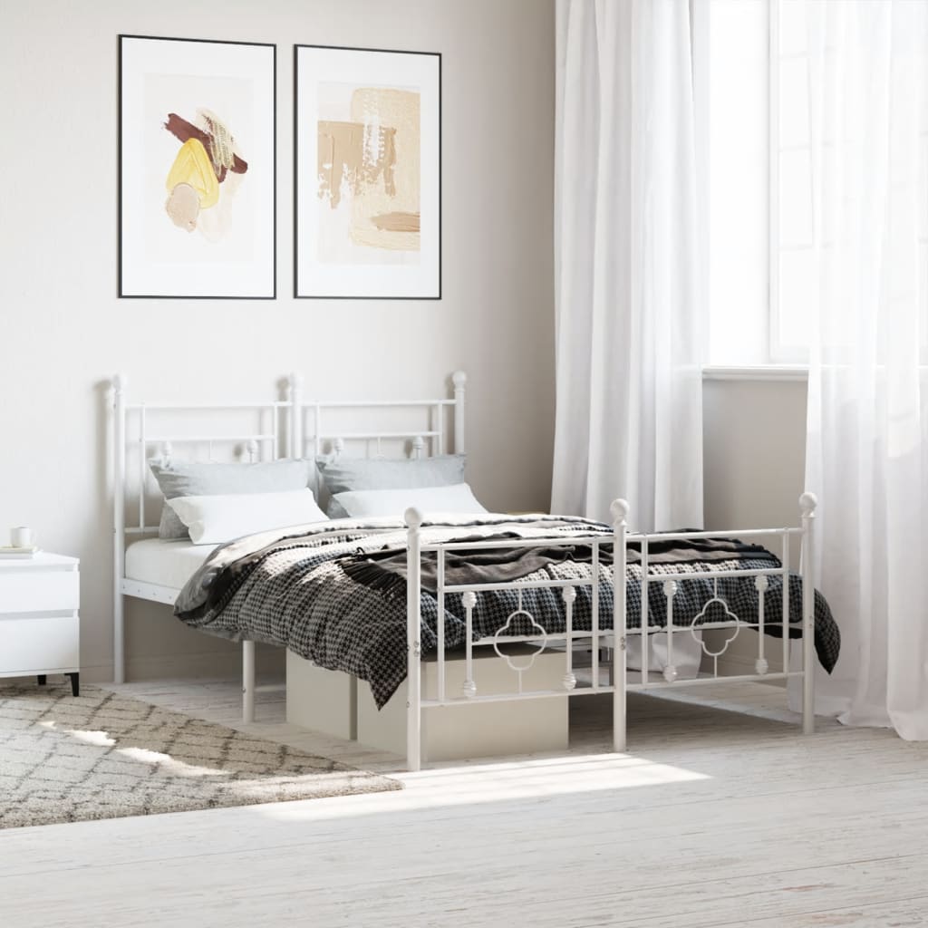 Bed frame with head and footboard metal white 120x190 cm