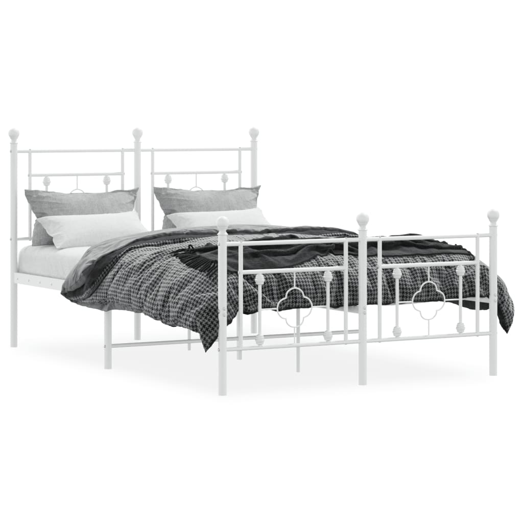 Bed frame with head and footboard metal white 120x200 cm