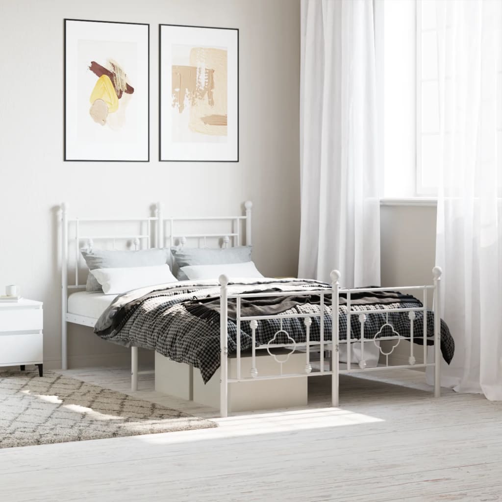 Bed frame with head and footboard metal white 120x200 cm