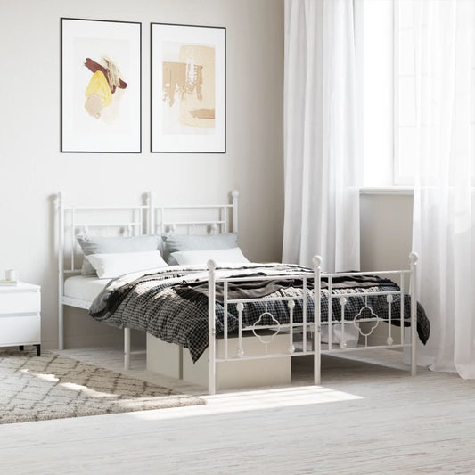 Bed frame with head and footboard metal white 120x200 cm