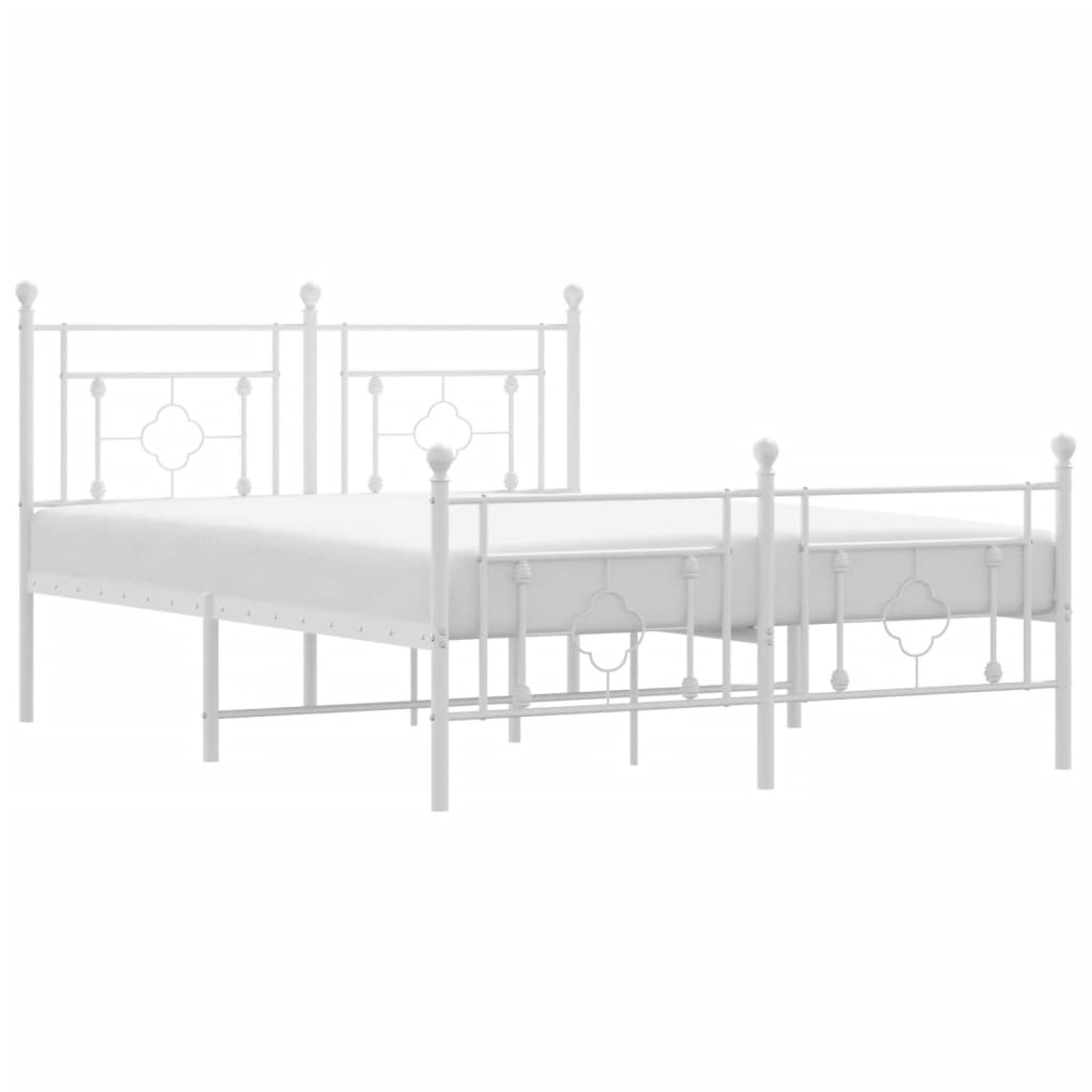 Bed frame with head and footboard metal white 135x190 cm