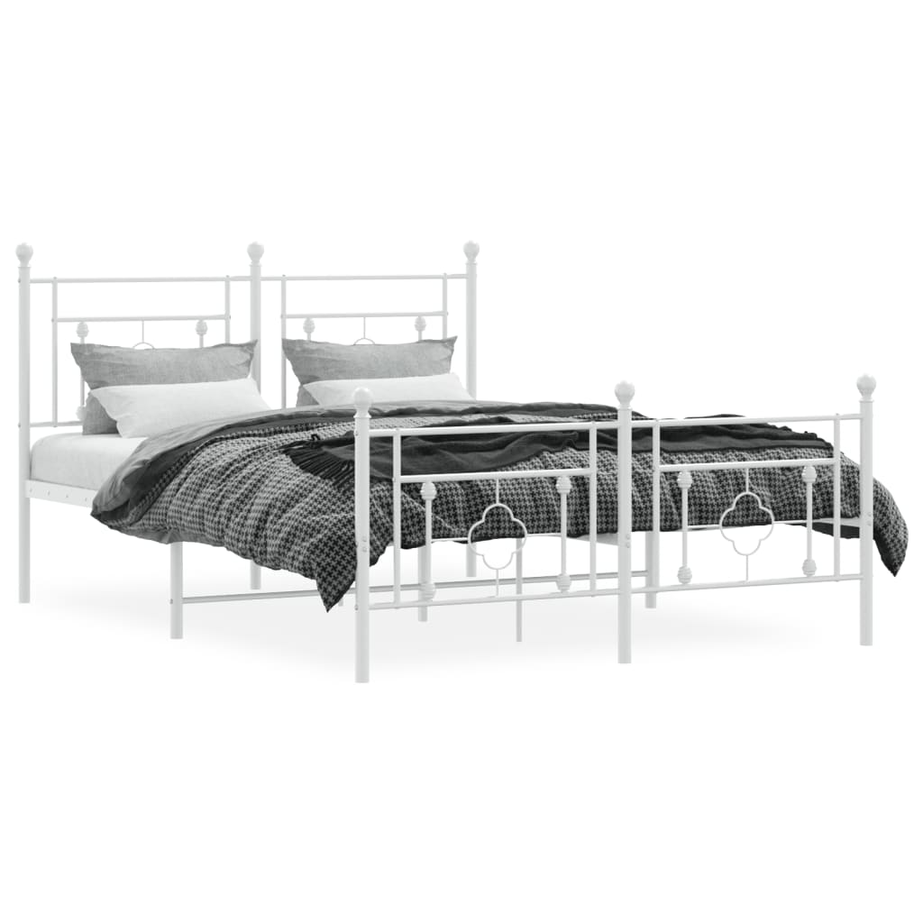 Bed frame with head and footboard metal white 135x190 cm