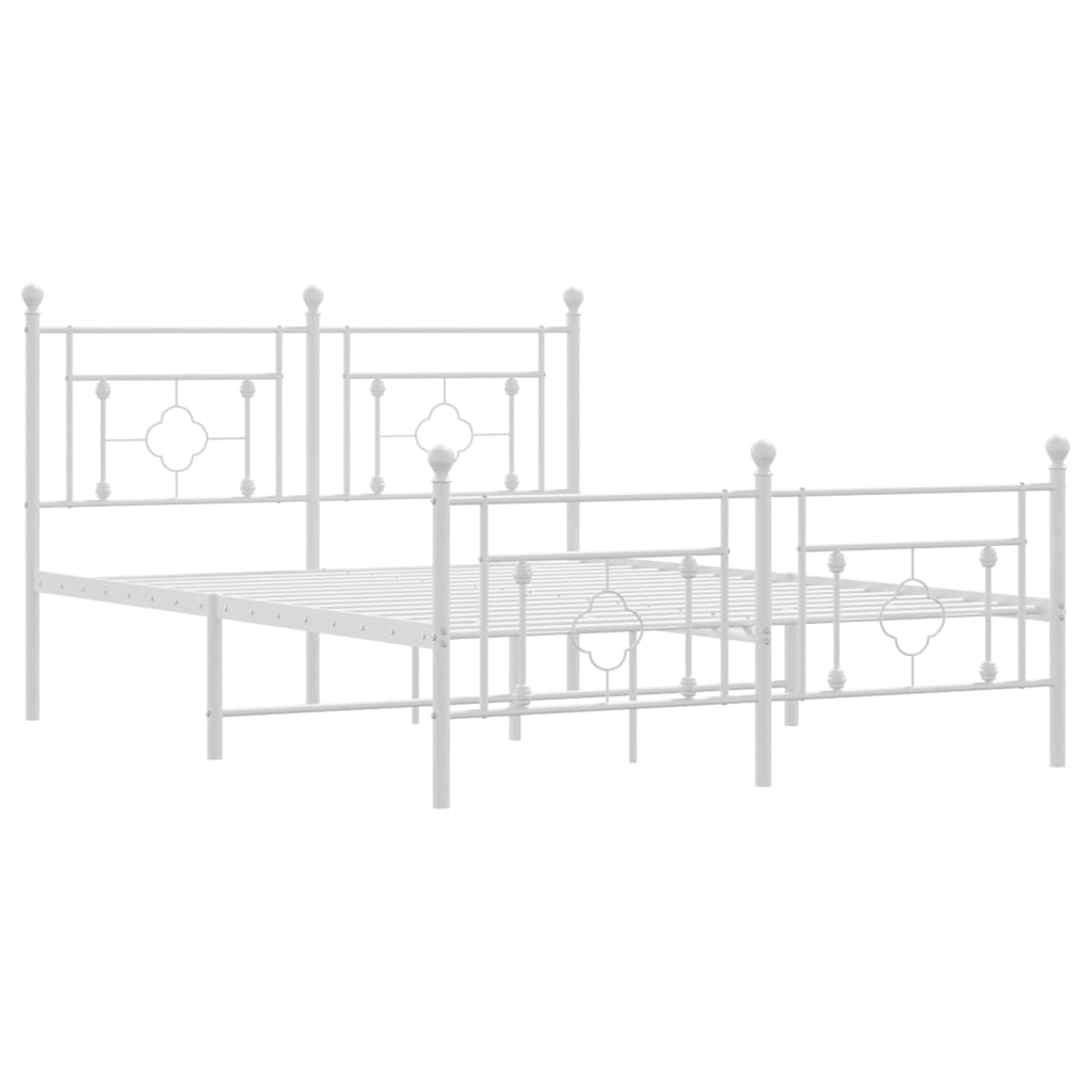 Bed frame with head and footboard metal white 135x190 cm