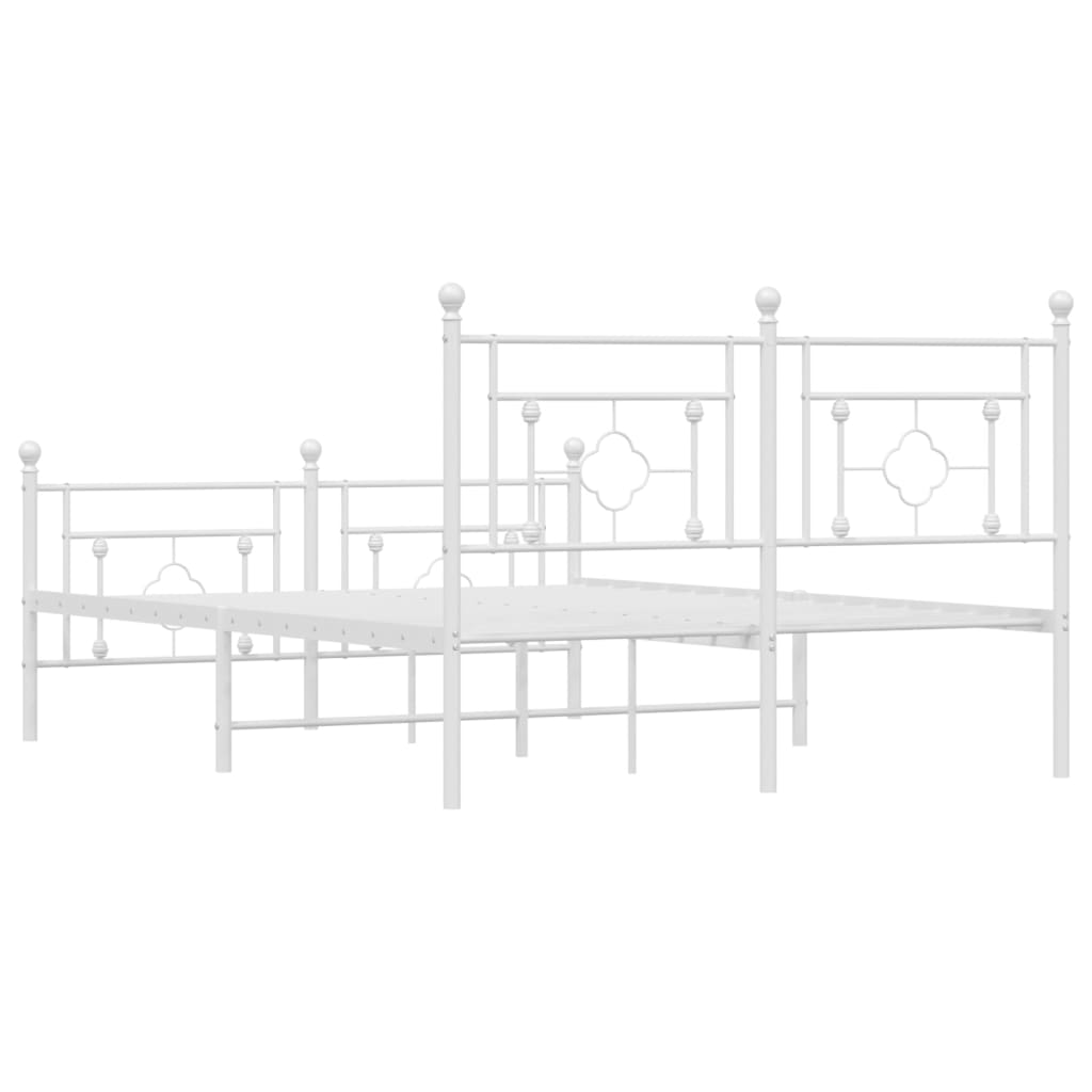 Bed frame with head and footboard metal white 135x190 cm