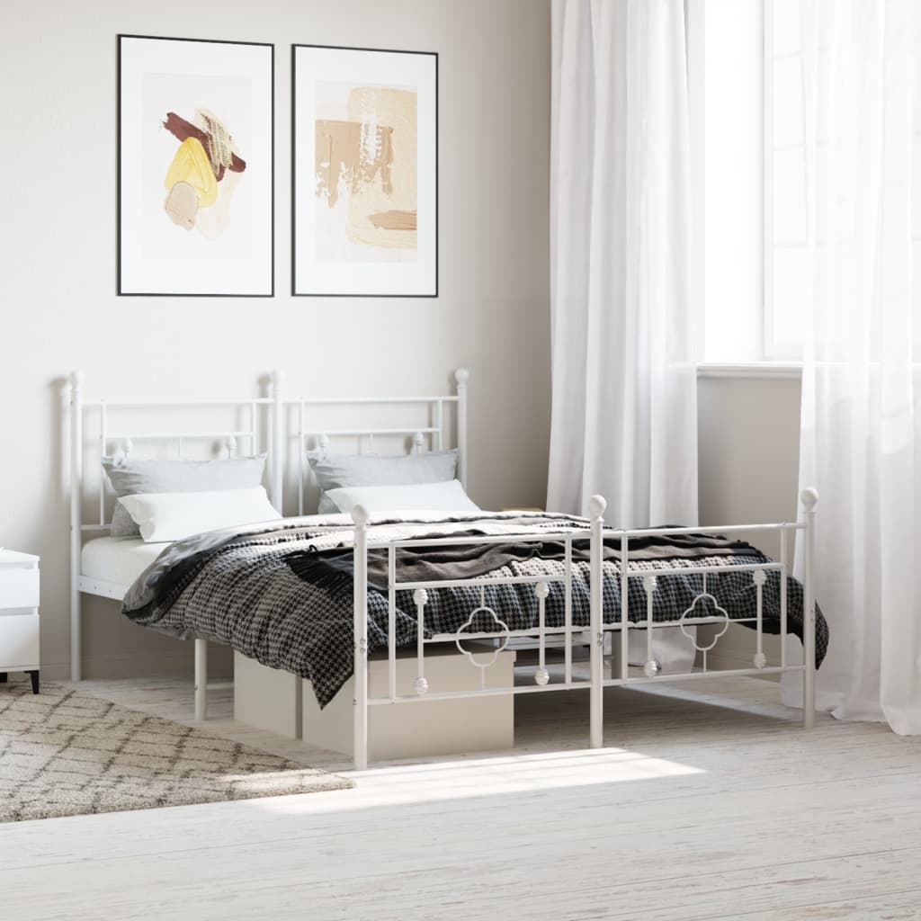 Bed frame with head and footboard metal white 135x190 cm