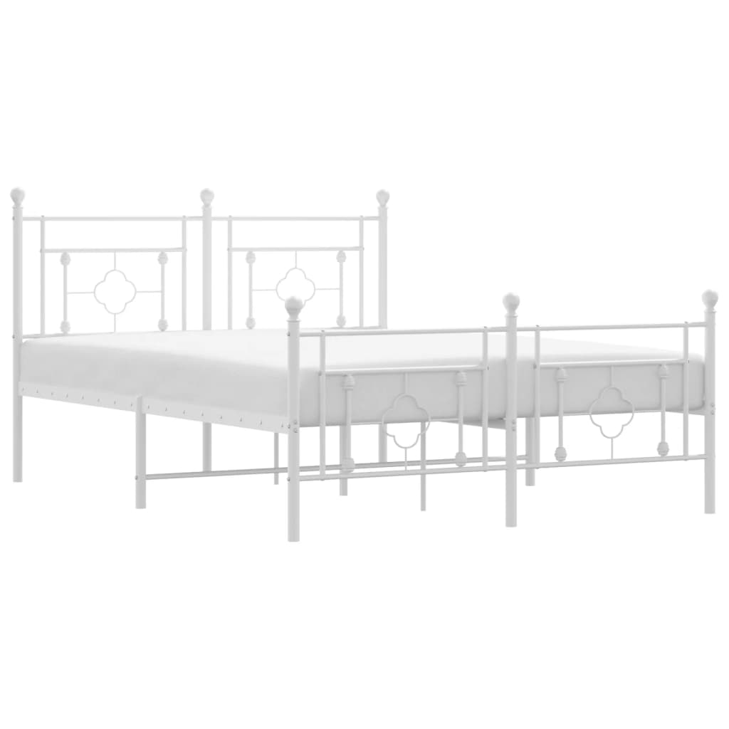 Bed frame with head and footboard metal white 140x190 cm