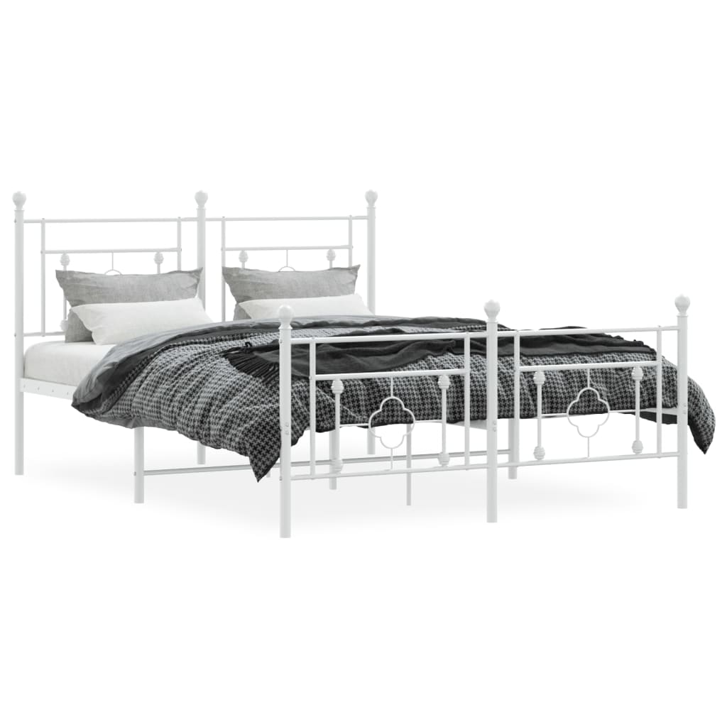 Bed frame with head and footboard metal white 140x190 cm